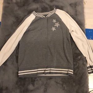 Justice Varsity style long sleeve button up shirt